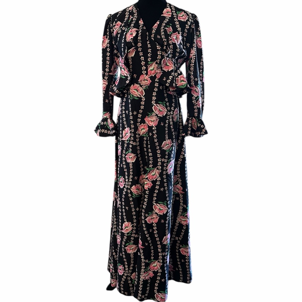 Vintage Floral Long Sleeve Maxi Dress